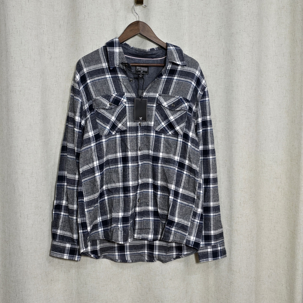 NWT PX Clothing Gray, Navy & White Plaid Flannel Shirt